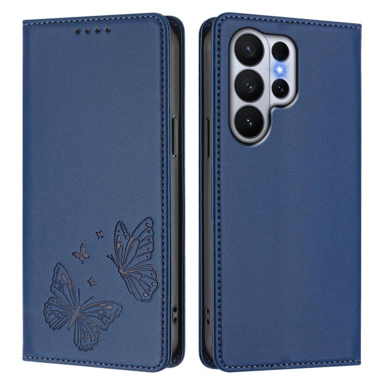 For Galaxy S26 Ultra 5G Strong Magnetic Dual Butterfly RFID Vegan Leather Phone Case