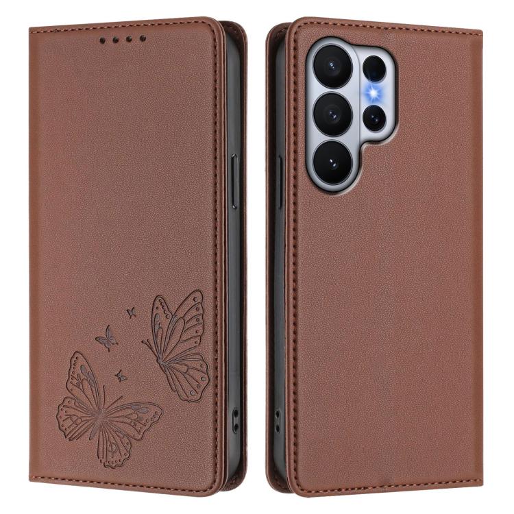 For Galaxy S26 Ultra 5G Strong Magnetic Dual Butterfly RFID Vegan Leather Phone Case