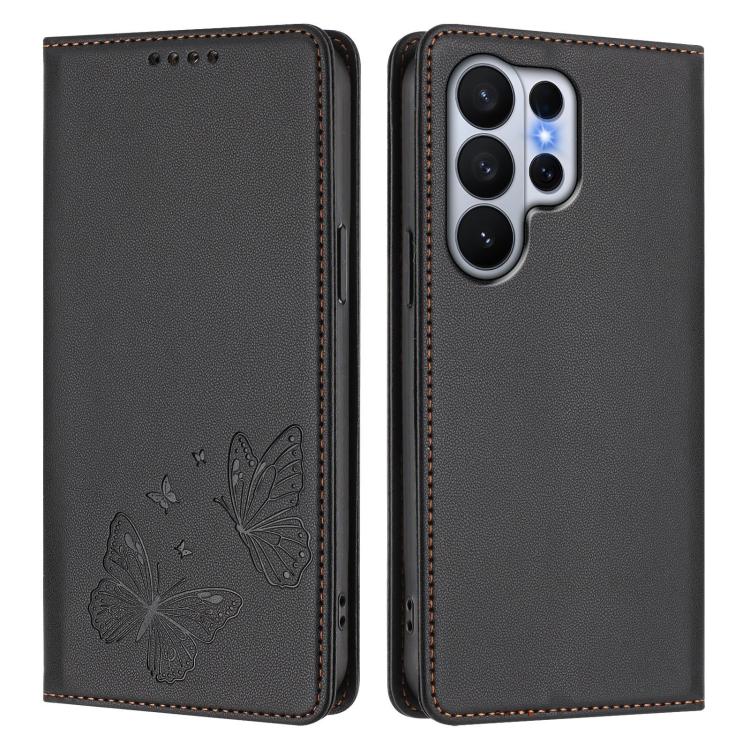 For Galaxy S26 Ultra 5G Strong Magnetic Dual Butterfly RFID Vegan Leather Phone Case