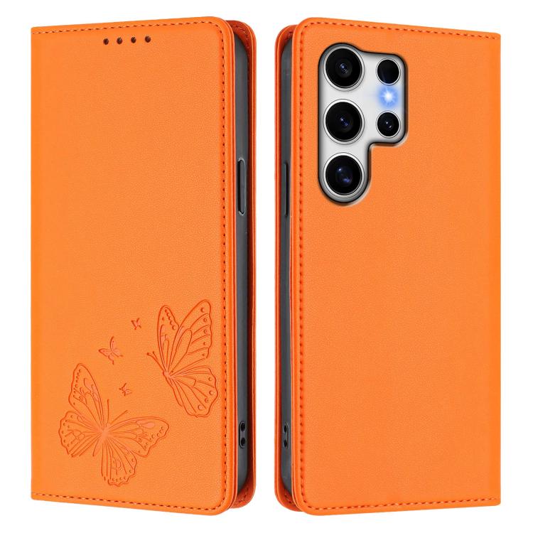 For Galaxy S25 Ultra 5G Strong Magnetic Dual Butterfly RFID Vegan Leather Phone Case