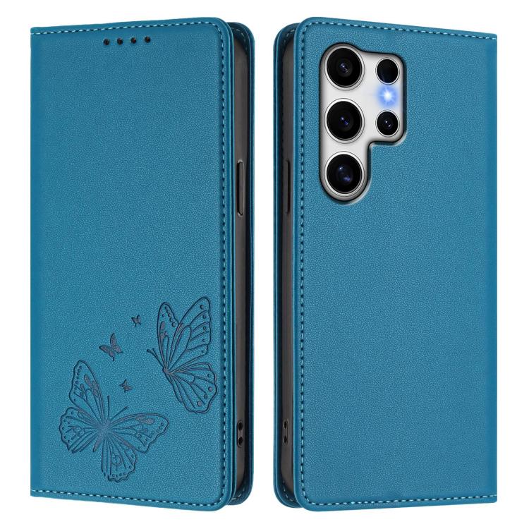 For Galaxy S25 Ultra 5G Strong Magnetic Dual Butterfly RFID Vegan Leather Phone Case