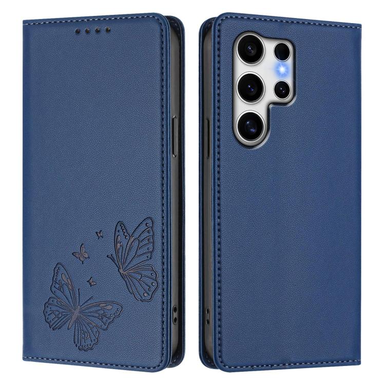 For Galaxy S25 Ultra 5G Strong Magnetic Dual Butterfly RFID Vegan Leather Phone Case