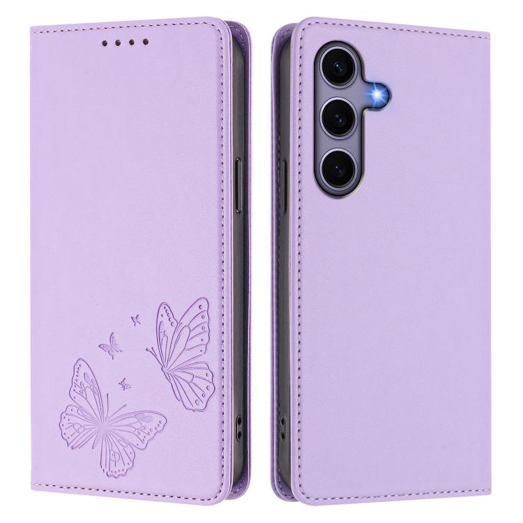 For Galaxy S25+ / S24+ 5G Strong Magnetic Dual Butterfly RFID Vegan Leather Phone Case