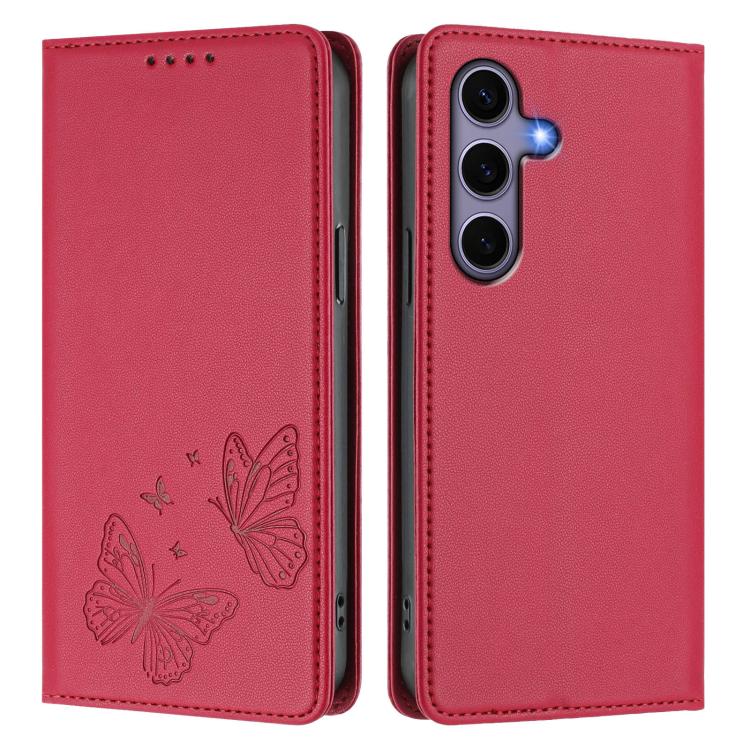 For Galaxy S25+ / S24+ 5G Strong Magnetic Dual Butterfly RFID Vegan Leather Phone Case