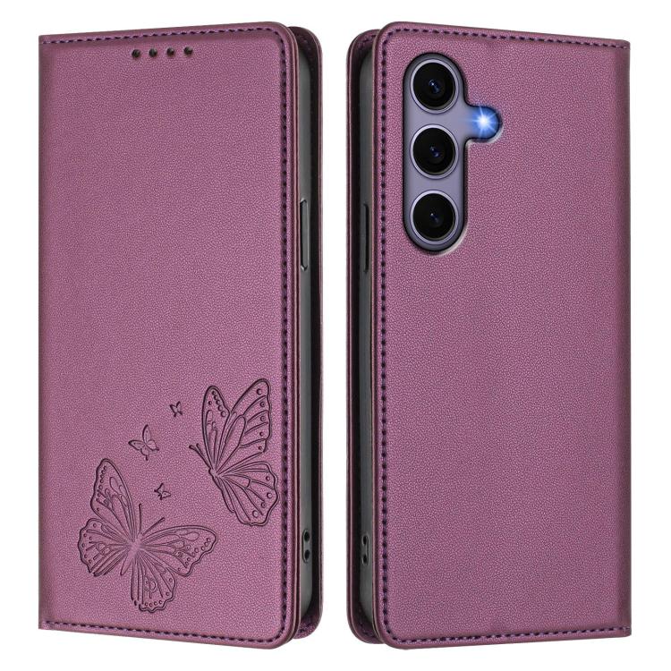 For Galaxy S25+ / S24+ 5G Strong Magnetic Dual Butterfly RFID Vegan Leather Phone Case