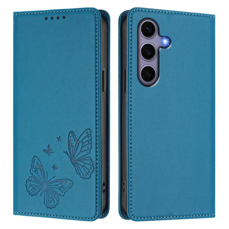 For Galaxy S25+ / S24+ 5G Strong Magnetic Dual Butterfly RFID Vegan Leather Phone Case