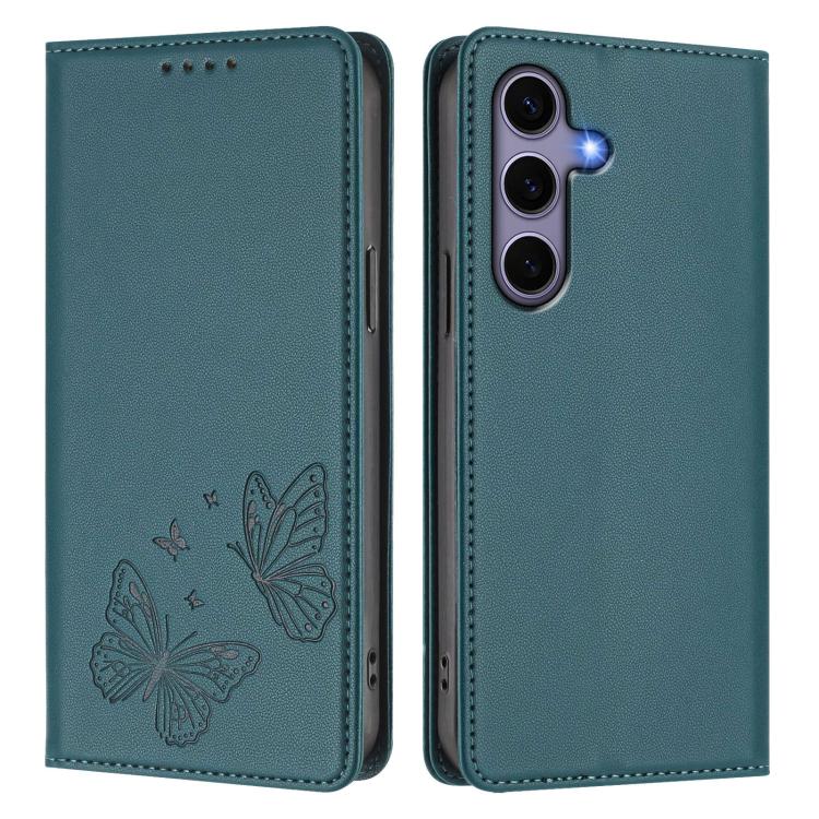 For Galaxy S25+ / S24+ 5G Strong Magnetic Dual Butterfly RFID Vegan Leather Phone Case