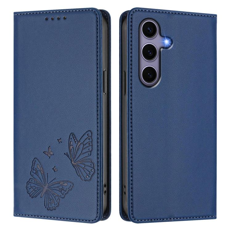 For Galaxy S25+ / S24+ 5G Strong Magnetic Dual Butterfly RFID Vegan Leather Phone Case