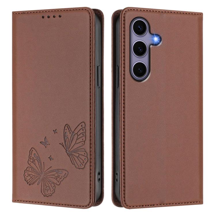 For Galaxy S25+ / S24+ 5G Strong Magnetic Dual Butterfly RFID Vegan Leather Phone Case