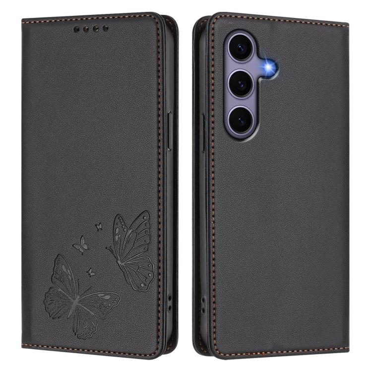 For Galaxy S25+ / S24+ 5G Strong Magnetic Dual Butterfly RFID Vegan Leather Phone Case