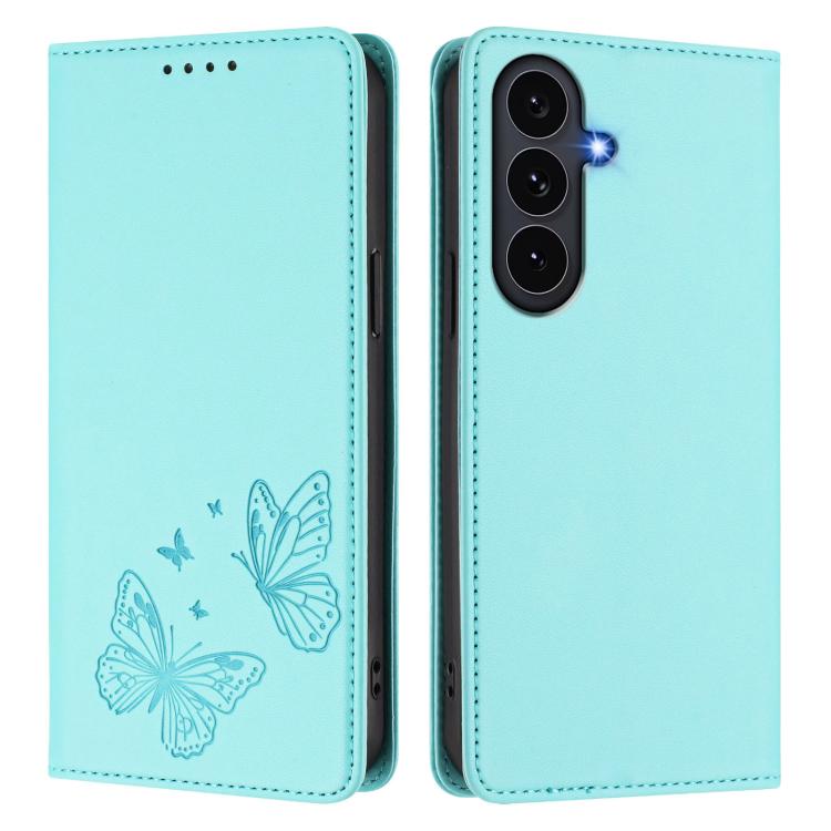 For Galaxy S25 FE 5G Strong Magnetic Dual Butterfly RFID Vegan Leather Phone Case