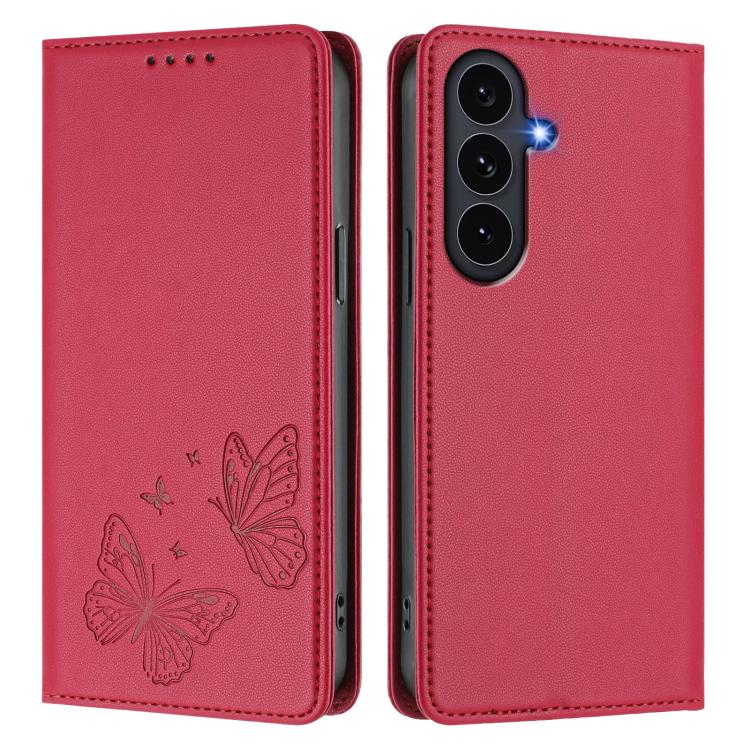For Galaxy S25 FE 5G Strong Magnetic Dual Butterfly RFID Vegan Leather Phone Case