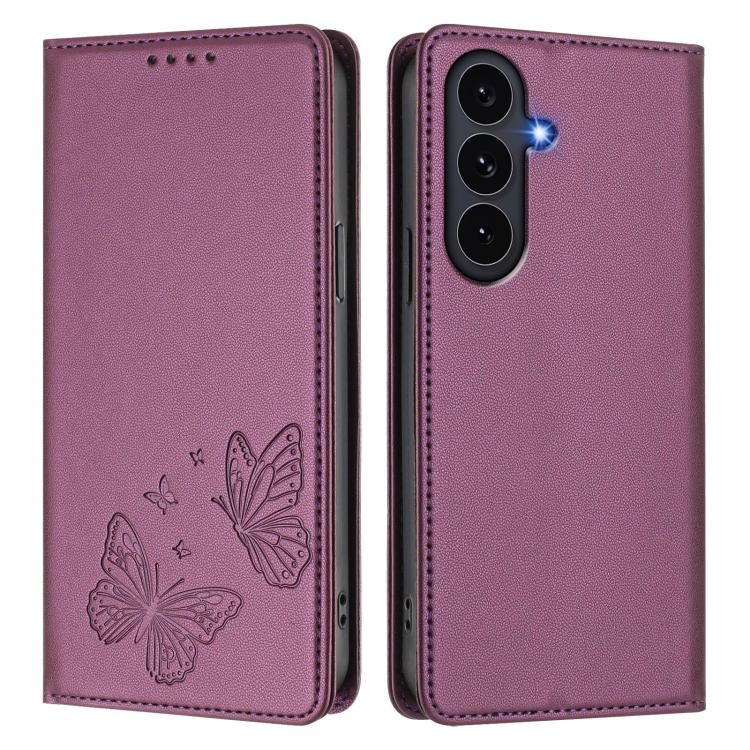 For Galaxy S25 FE 5G Strong Magnetic Dual Butterfly RFID Vegan Leather Phone Case