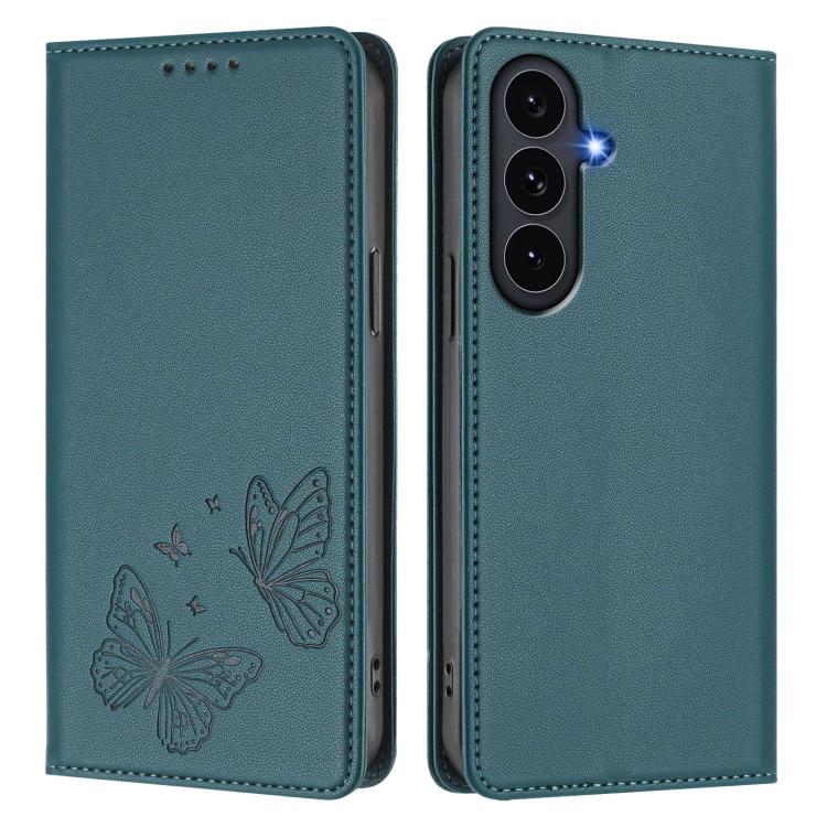 For Galaxy S25 FE 5G Strong Magnetic Dual Butterfly RFID Vegan Leather Phone Case