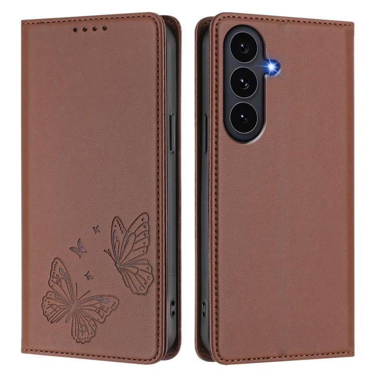 For Galaxy S25 FE 5G Strong Magnetic Dual Butterfly RFID Vegan Leather Phone Case