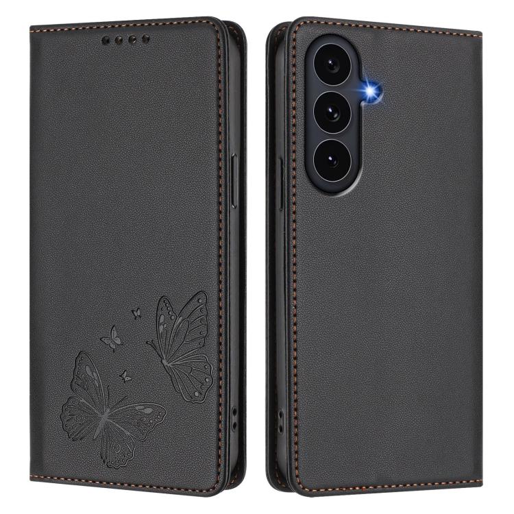 For Galaxy S25 FE 5G Strong Magnetic Dual Butterfly RFID Vegan Leather Phone Case