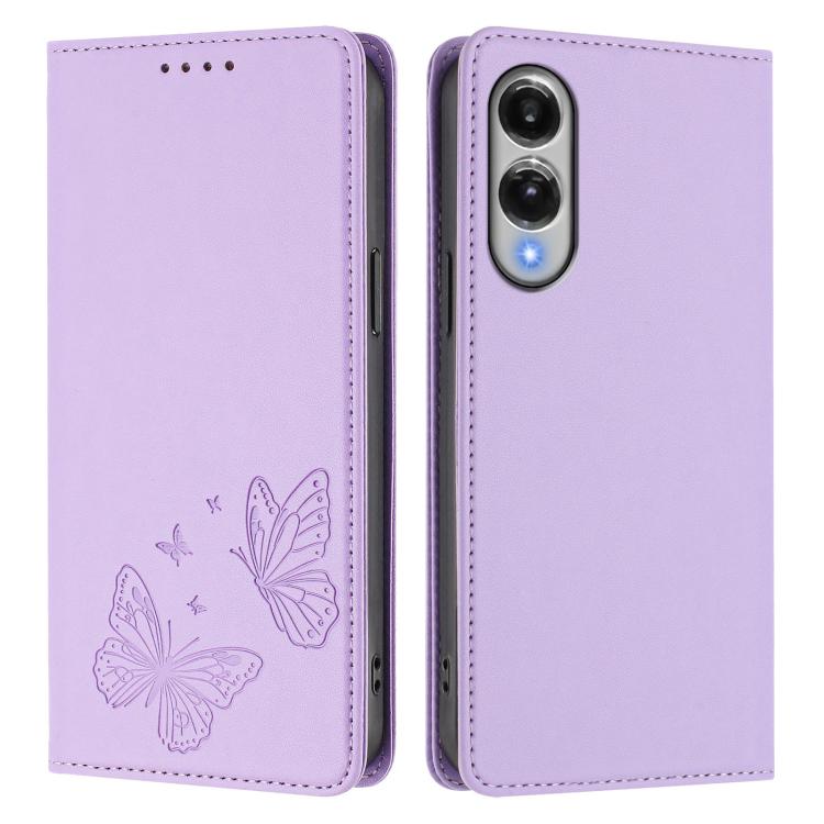 For Galaxy S25 Edge 5G Strong Magnetic Dual Butterfly RFID Vegan Leather Phone Case