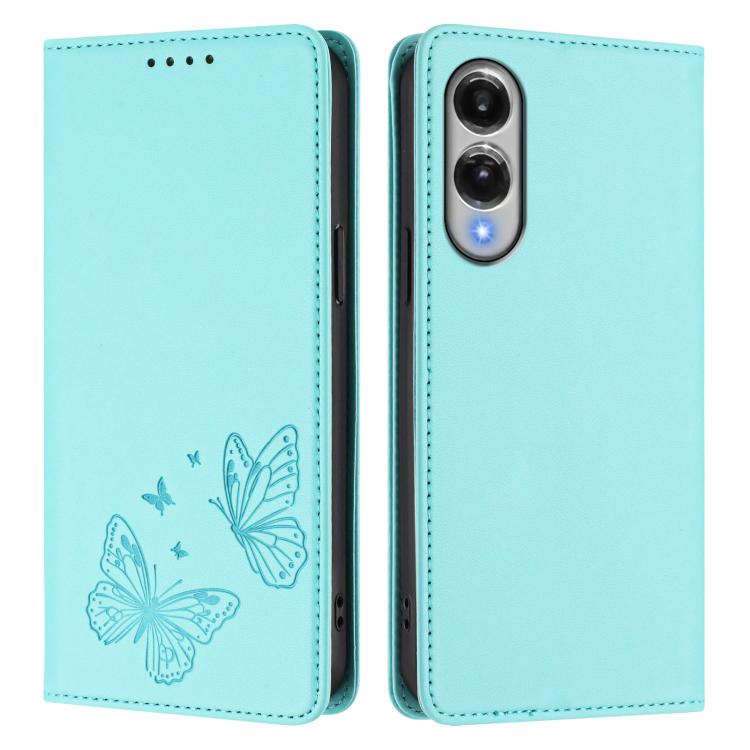 For Galaxy S25 Edge 5G Strong Magnetic Dual Butterfly RFID Vegan Leather Phone Case