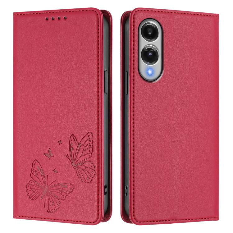 For Galaxy S25 Edge 5G Strong Magnetic Dual Butterfly RFID Vegan Leather Phone Case