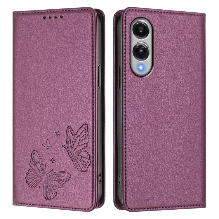 For Galaxy S25 Edge 5G Strong Magnetic Dual Butterfly RFID Vegan Leather Phone Case