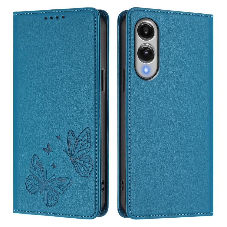 For Galaxy S25 Edge 5G Strong Magnetic Dual Butterfly RFID Vegan Leather Phone Case