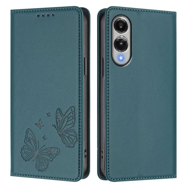 For Galaxy S25 Edge 5G Strong Magnetic Dual Butterfly RFID Vegan Leather Phone Case