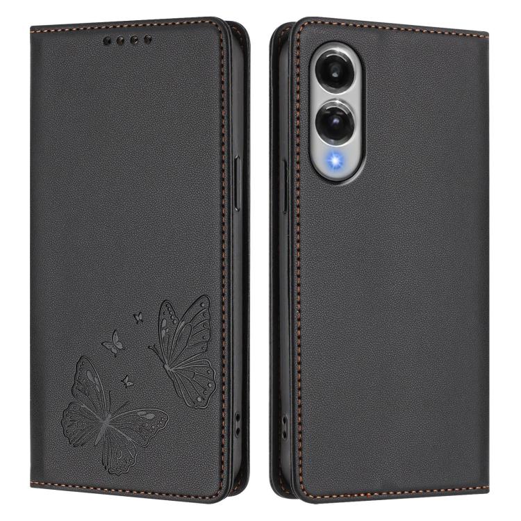 For Galaxy S25 Edge 5G Strong Magnetic Dual Butterfly RFID Vegan Leather Phone Case