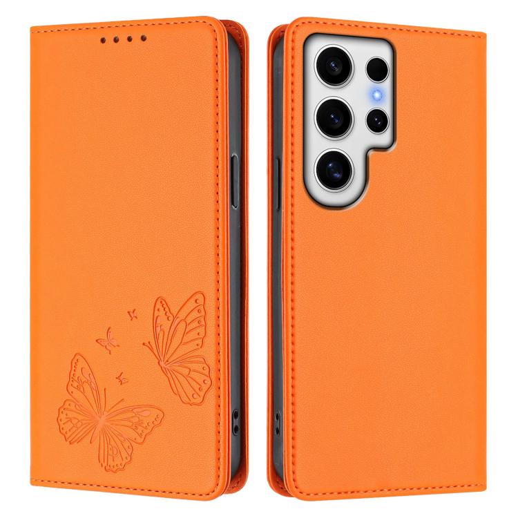 For Galaxy S24 Ultra 5G Strong Magnetic Dual Butterfly RFID Vegan Leather Phone Case