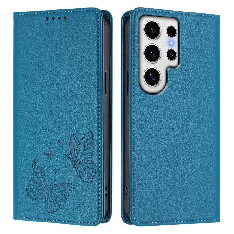 For Galaxy S24 Ultra 5G Strong Magnetic Dual Butterfly RFID Vegan Leather Phone Case