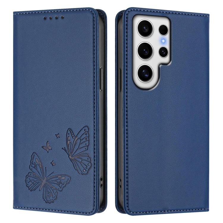 For Galaxy S24 Ultra 5G Strong Magnetic Dual Butterfly RFID Vegan Leather Phone Case