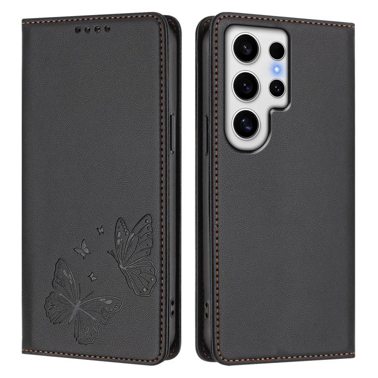 For Galaxy S24 Ultra 5G Strong Magnetic Dual Butterfly RFID Vegan Leather Phone Case