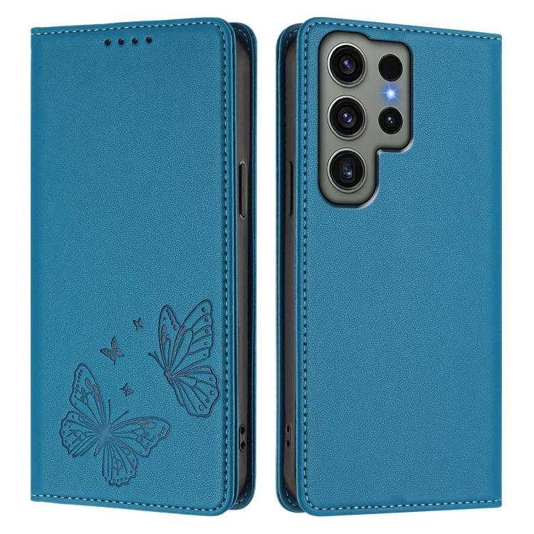 For Galaxy S23 Ultra 5G Strong Magnetic Dual Butterfly RFID Vegan Leather Phone Case