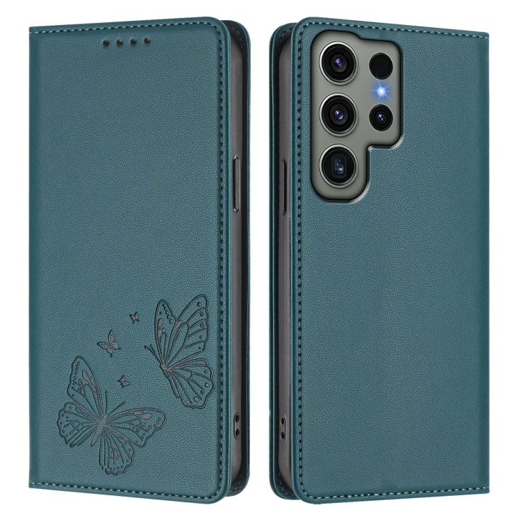 For Galaxy S23 Ultra 5G Strong Magnetic Dual Butterfly RFID Vegan Leather Phone Case