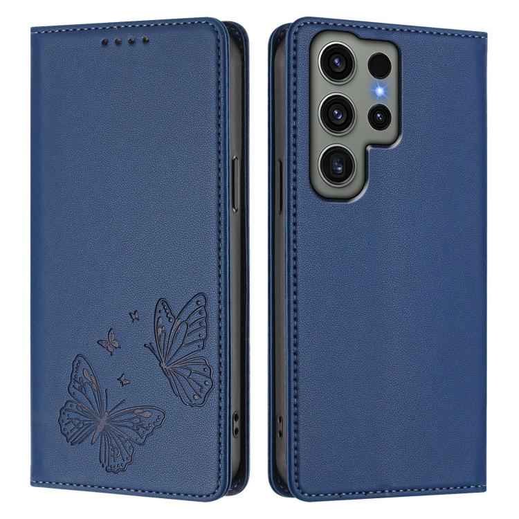 For Galaxy S23 Ultra 5G Strong Magnetic Dual Butterfly RFID Vegan Leather Phone Case