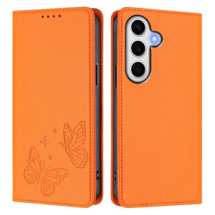 For Galaxy S24 FE 5G Strong Magnetic Dual Butterfly RFID Vegan Leather Phone Case