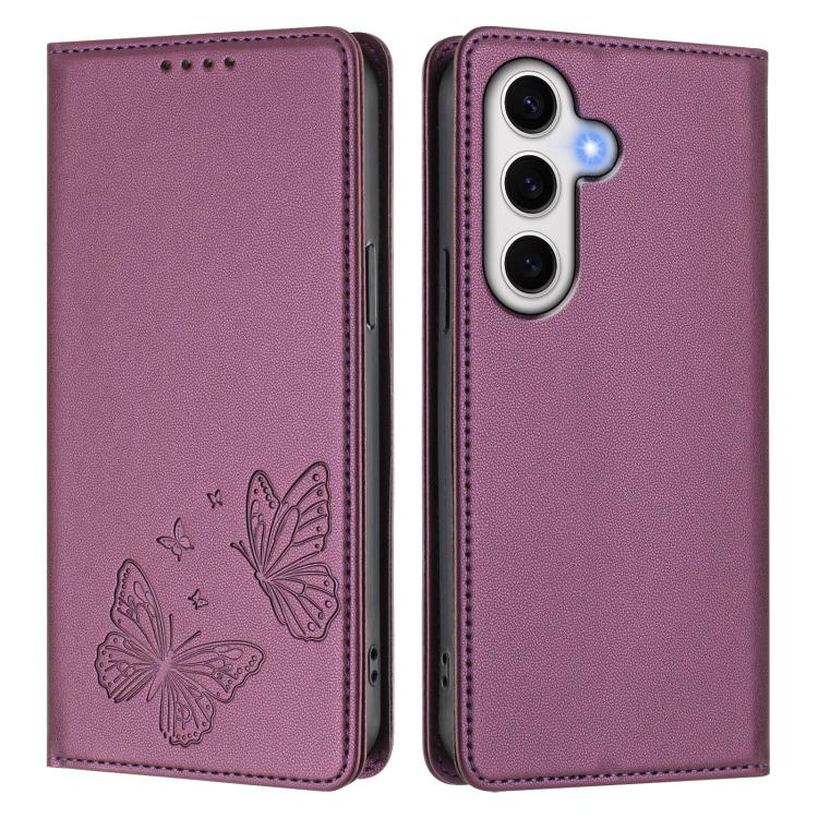 For Galaxy S24 FE 5G Strong Magnetic Dual Butterfly RFID Vegan Leather Phone Case
