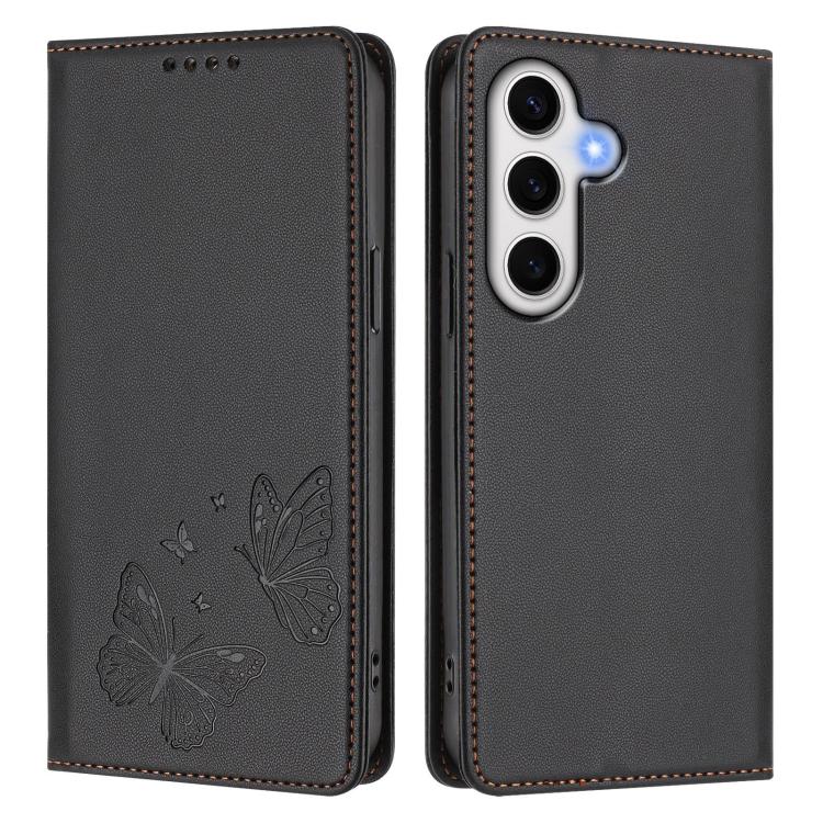For Galaxy S24 FE 5G Strong Magnetic Dual Butterfly RFID Vegan Leather Phone Case