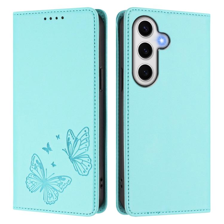 For Galaxy S23 FE 5G Strong Magnetic Dual Butterfly RFID Vegan Leather Phone Case