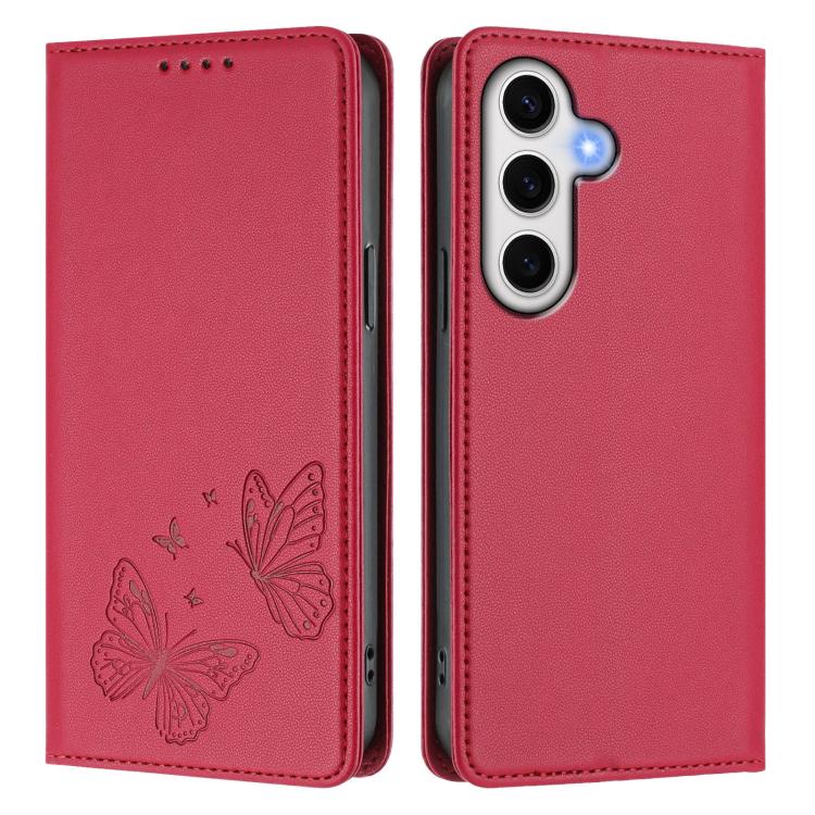 For Galaxy S23 FE 5G Strong Magnetic Dual Butterfly RFID Vegan Leather Phone Case