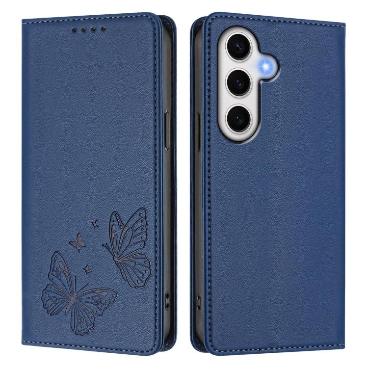 For Galaxy S23 FE 5G Strong Magnetic Dual Butterfly RFID Vegan Leather Phone Case