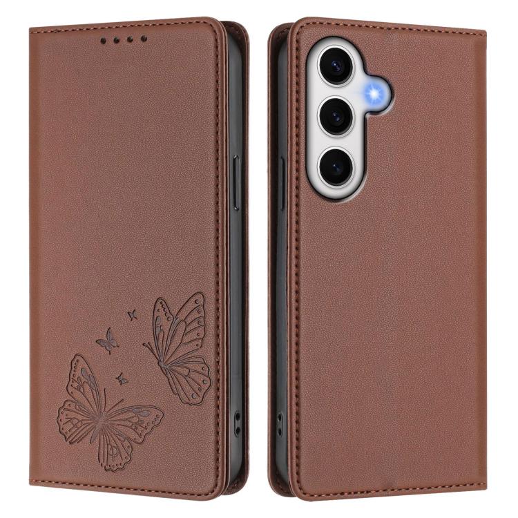 For Galaxy S23 FE 5G Strong Magnetic Dual Butterfly RFID Vegan Leather Phone Case