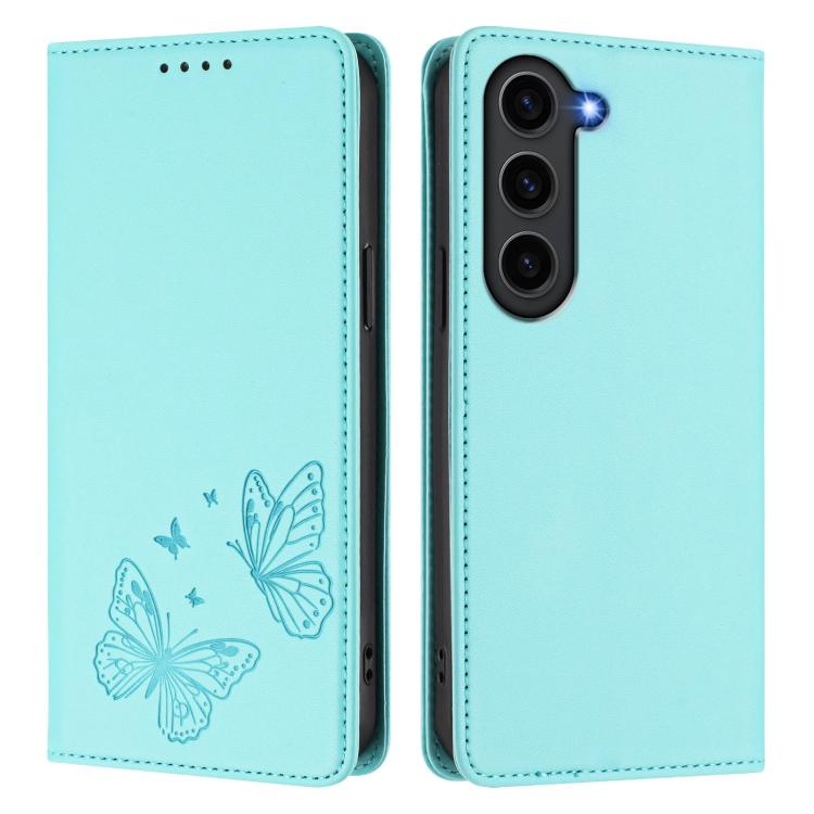 For Galaxy S23 5G Strong Magnetic Dual Butterfly RFID Vegan Leather Phone Case