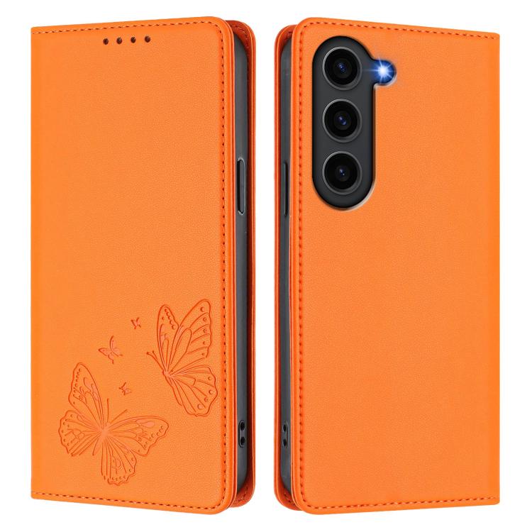 For Galaxy S23 5G Strong Magnetic Dual Butterfly RFID Vegan Leather Phone Case
