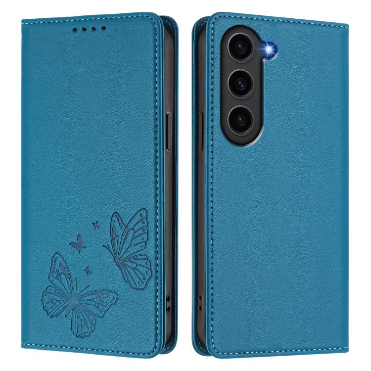 For Galaxy S23 5G Strong Magnetic Dual Butterfly RFID Vegan Leather Phone Case