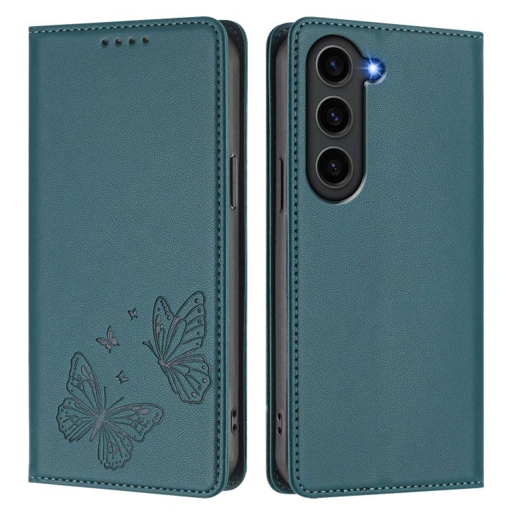 For Galaxy S23 5G Strong Magnetic Dual Butterfly RFID Vegan Leather Phone Case