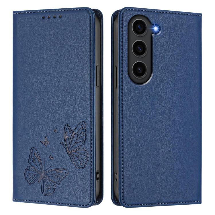For Galaxy S23 5G Strong Magnetic Dual Butterfly RFID Vegan Leather Phone Case