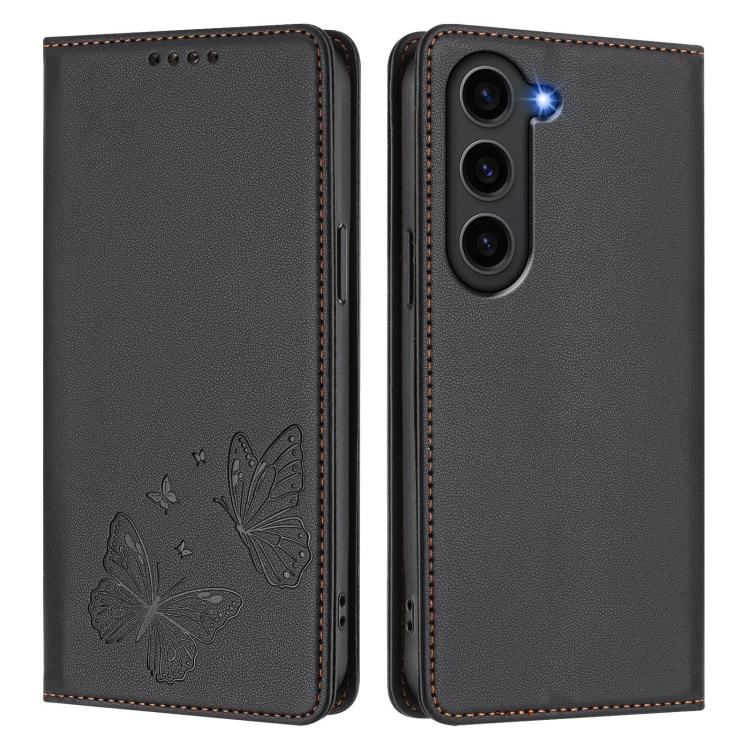 For Galaxy S23 5G Strong Magnetic Dual Butterfly RFID Vegan Leather Phone Case