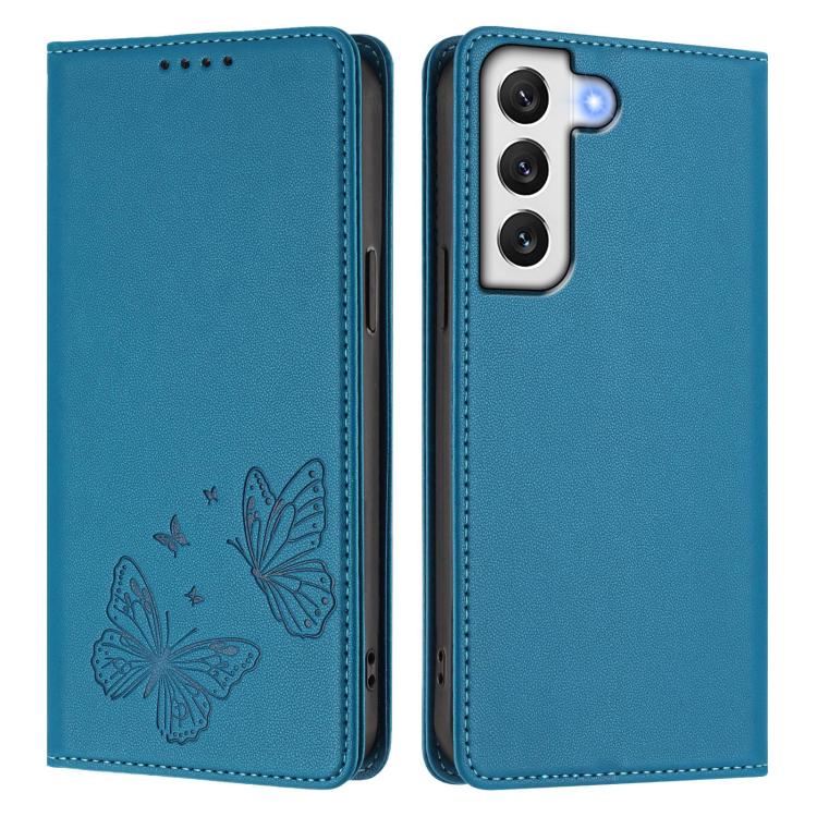 For Galaxy S21 FE 5G Strong Magnetic Dual Butterfly RFID Vegan Leather Phone Case