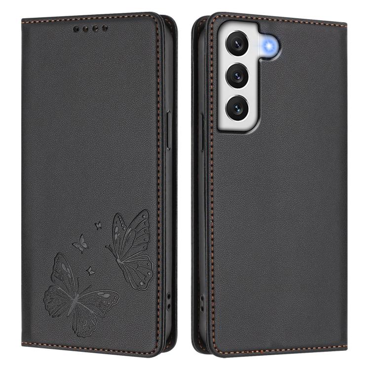 For Galaxy S21 FE 5G Strong Magnetic Dual Butterfly RFID Vegan Leather Phone Case