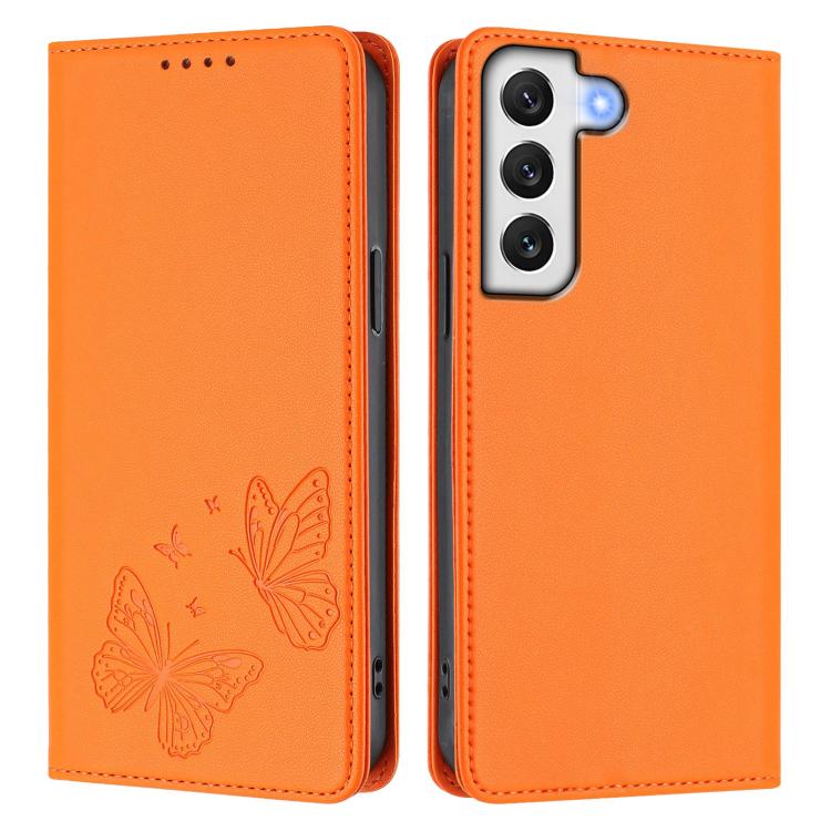 For Galaxy S21 5G Strong Magnetic Dual Butterfly RFID Vegan Leather Phone Case